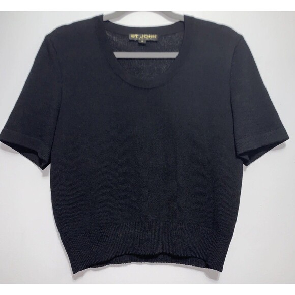 St. John Basics Black Knit Short Sleeve Sweater Top Women's Size M - Picture 1 of 6